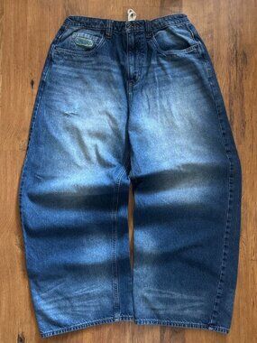 Y2K Skater Style Baggy Blue Denim Jeans, Size 32x32